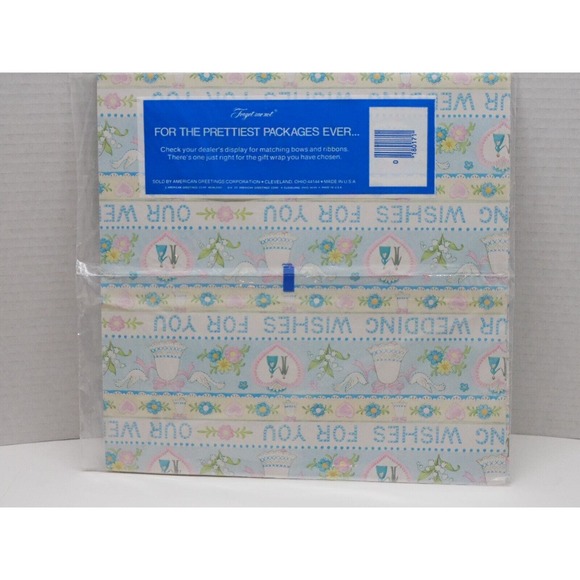 Vtg Wedding Gift Wrapping Paper 2 Sheets 7.9 Sq. Ft. Hearts Bells Doves - Picture 5 of 6